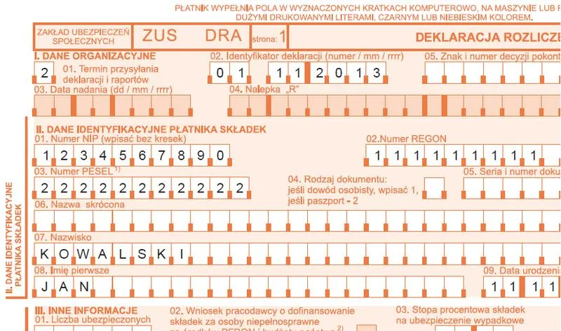 Druk ZUS DRA
