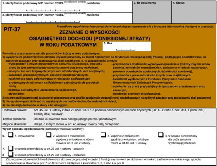 Wypełnianie PIT-37 online