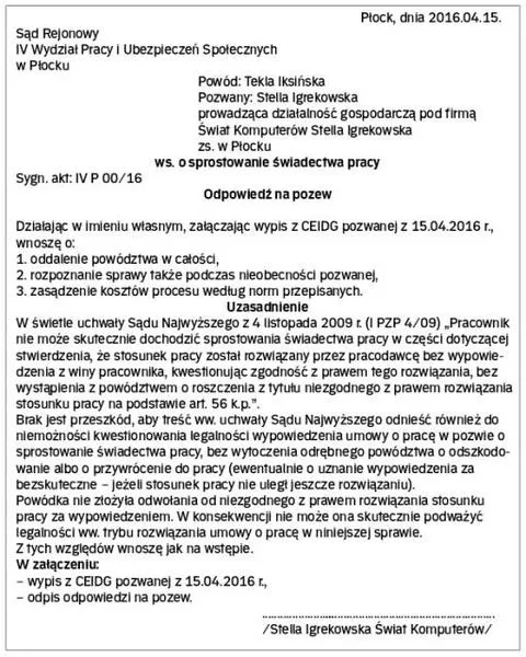 Zmiany w świadectwie pracy